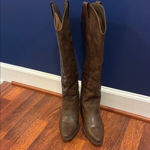 Brown Faux Leather Cowboy Boots